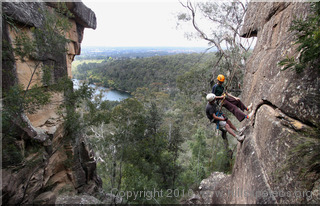 Practising buddy rescue at Portal Lookout, Glenbrook