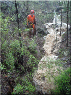 Flood torrent entering Naked Lady Cave