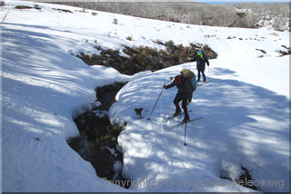 Crossing a creek on the way to Valentine Hut