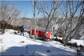 Arriving at Valentine Hut